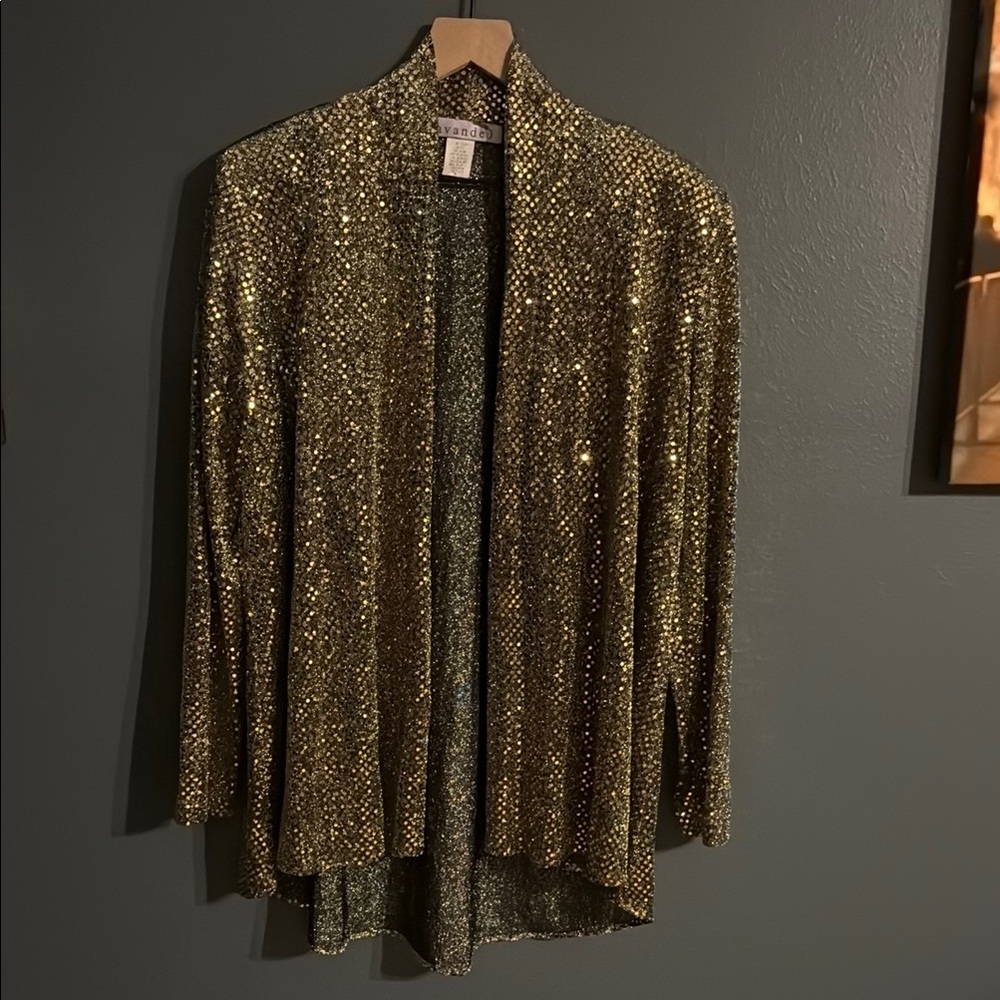 Gold Sequin Open Front Cardigan